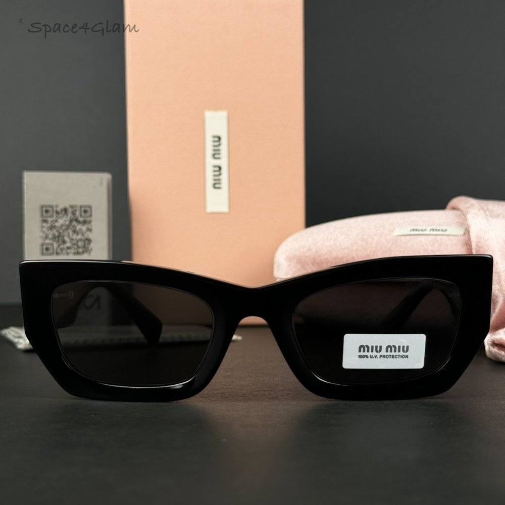 Miu Miu Women Sunglasses Black Grey Rectangle MU09WS GLIMPSE 1AB5S0 BRAND NEW - Picture 3 of 13